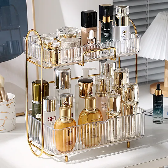 رف منظم عطور ومستحضرات تجميل مكون من طابقين, مع ايطار معدني مقاوم للصدأ رف منظم عطور ومستحضرات تجميل مكون من طابقين, مع ايطار معدني مقاوم للصدأ