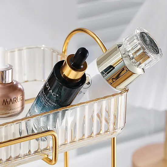 رف منظم عطور ومستحضرات تجميل مكون من طابقين, مع ايطار معدني مقاوم للصدأ رف منظم عطور ومستحضرات تجميل مكون من طابقين, مع ايطار معدني مقاوم للصدأ