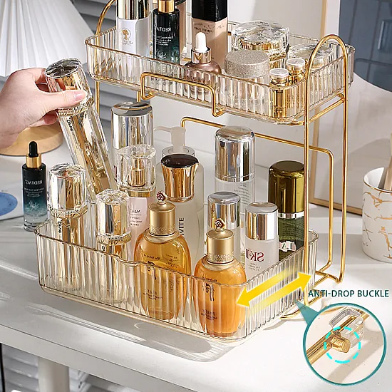 رف منظم عطور ومستحضرات تجميل مكون من طابقين, مع ايطار معدني مقاوم للصدأ رف منظم عطور ومستحضرات تجميل مكون من طابقين, مع ايطار معدني مقاوم للصدأ