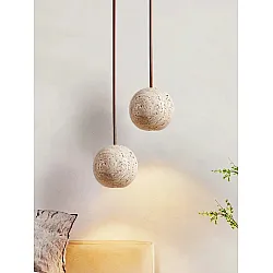 مصباح معلق LED بحجر الترافرتين الأصفر، تصميم طبيعي وبسيط يناسب غرف النوم والديكورات الداخلية