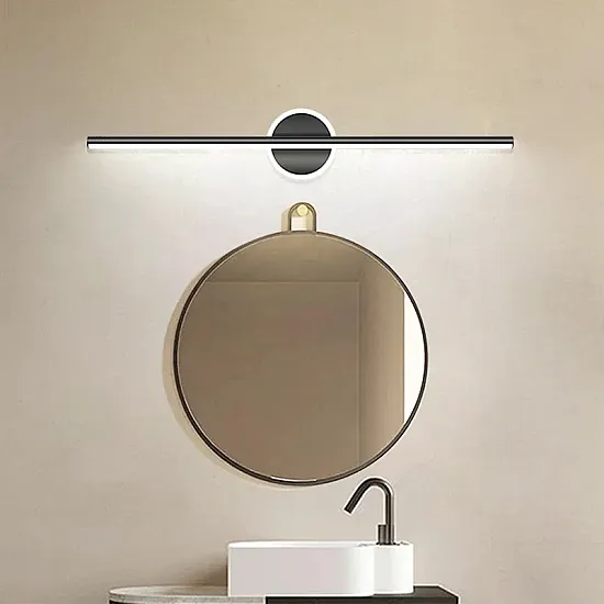 مصباح حائط LED حديث 40/60 سم لمرايا الحمام باللونين الأسود والذهبي بتصميم شريطي طويل لتزيين المنزل مصباح حائط LED حديث 40/60 سم لمرايا الحمام باللونين الأسود والذهبي بتصميم شريطي طويل لتزيين المنزل